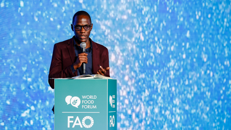 WFO Gymnasium Alumnus Mawejje Herbert at the World Food Forum Grand Opening