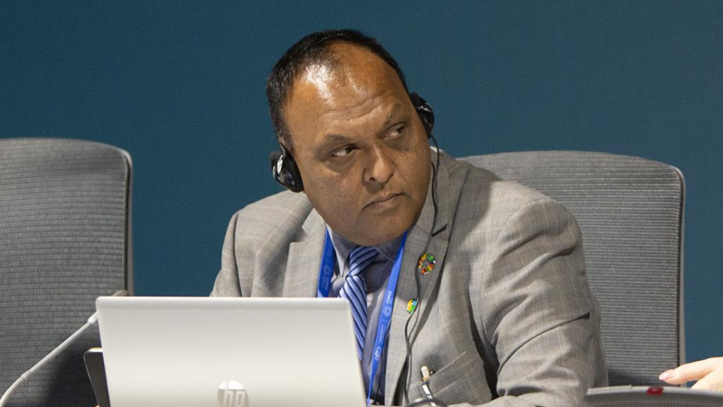 WFO Board Member Gunsham Seeborun at the COP 29 event 'Accelerating Climate Action and Finance to Frontline Communities Affected by Fragility or Conflict'